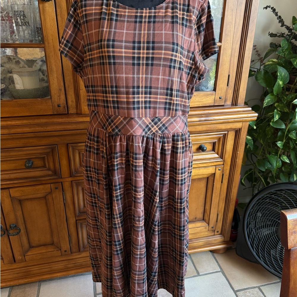 Torrid Tartan Midi Dress in Brown and Black